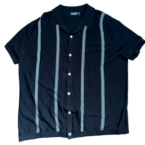 Paul Jones Black Shirt with White Vertical Stripes